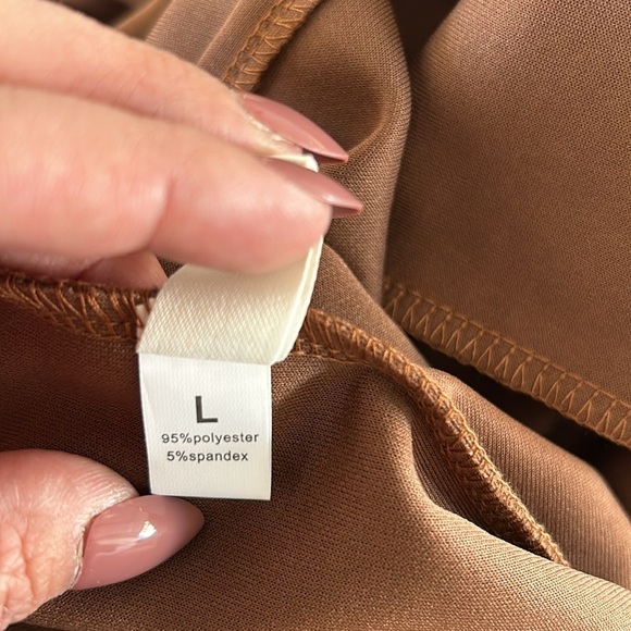 LYANER Asymmetrical Thin Strap Bodycon Split Hem Brown MIDI Dress Size L… - Picture 10 of 10